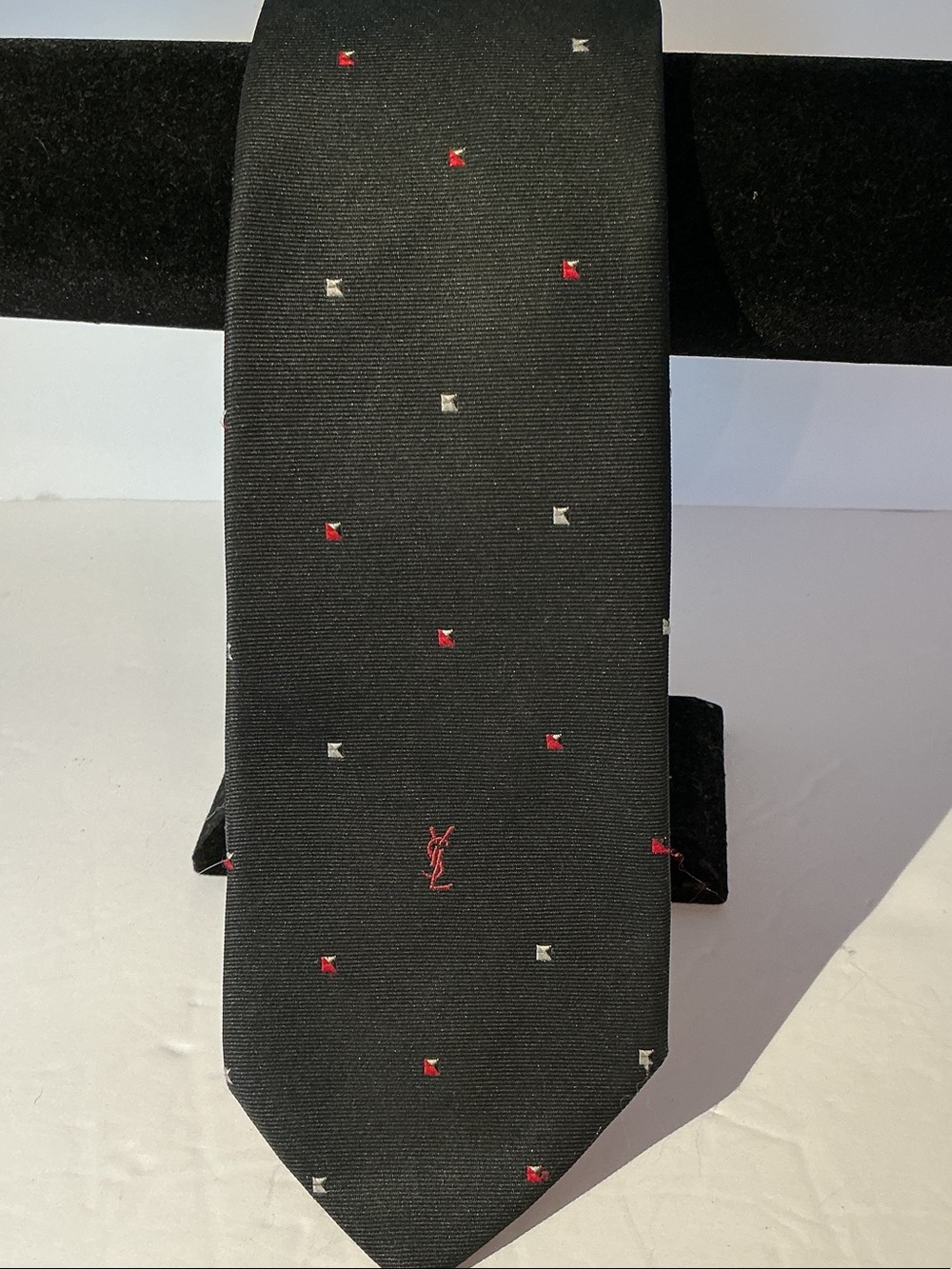 Yves Saint Laurent NavyLogo  Tie with orange  Micro Dots
